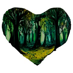 Trees Forest Mystical Forest Nature Junk Journal Landscape Nature Large 19  Premium Flano Heart Shape Cushions