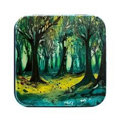 Trees Forest Mystical Forest Nature Junk Journal Landscape Nature Square Metal Box (black)