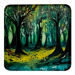 Trees Forest Mystical Forest Nature Junk Journal Landscape Nature Square Glass Fridge Magnet (4 Pack)