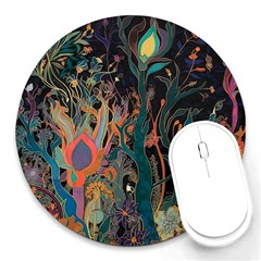 Trees Forest Mystical Forest Nature Junk Journal Landscape Round Mousepad by Maspions