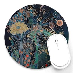 Flowers Trees Forest Mystical Forest Nature Junk Journal Scrapbooking Background Landscape Round Mousepad