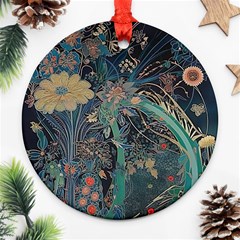 Flowers Trees Forest Mystical Forest Nature Junk Journal Scrapbooking Background Landscape Round Ornament (two Sides)