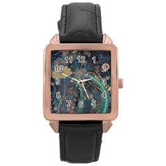 Flowers Trees Forest Mystical Forest Nature Junk Journal Scrapbooking Background Landscape Rose Gold Leather Watch  by Maspions