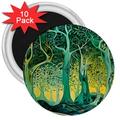 Trees Forest Mystical Forest Nature Junk Journal Scrapbooking Background Landscape 3  Magnets (10 Pack) 