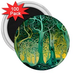 Trees Forest Mystical Forest Nature Junk Journal Scrapbooking Background Landscape 3  Magnets (100 Pack)