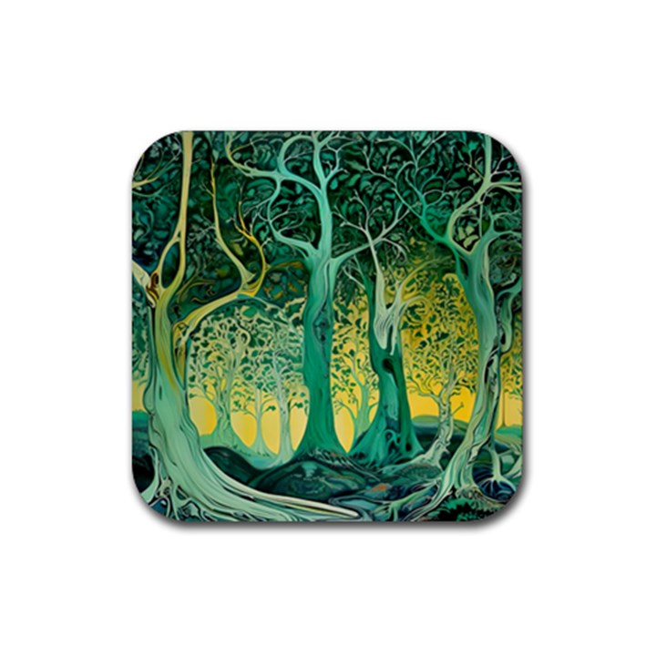 Trees Forest Mystical Forest Nature Junk Journal Scrapbooking Background Landscape Rubber Coaster (Square)