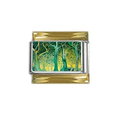 Trees Forest Mystical Forest Nature Junk Journal Scrapbooking Background Landscape Gold Trim Italian Charm (9mm)