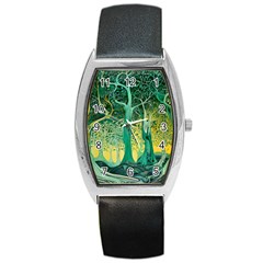 Trees Forest Mystical Forest Nature Junk Journal Scrapbooking Background Landscape Barrel Style Metal Watch