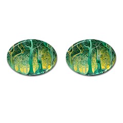 Trees Forest Mystical Forest Nature Junk Journal Scrapbooking Background Landscape Cufflinks (oval)