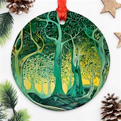 Trees Forest Mystical Forest Nature Junk Journal Scrapbooking Background Landscape Round Ornament (two Sides) by Maspions