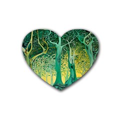 Trees Forest Mystical Forest Nature Junk Journal Scrapbooking Background Landscape Rubber Coaster (heart) by Maspions