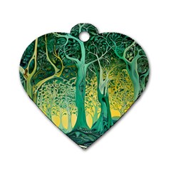 Trees Forest Mystical Forest Nature Junk Journal Scrapbooking Background Landscape Dog Tag Heart (one Side) by Maspions