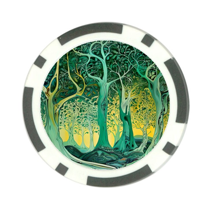 Trees Forest Mystical Forest Nature Junk Journal Scrapbooking Background Landscape Poker Chip Card Guard