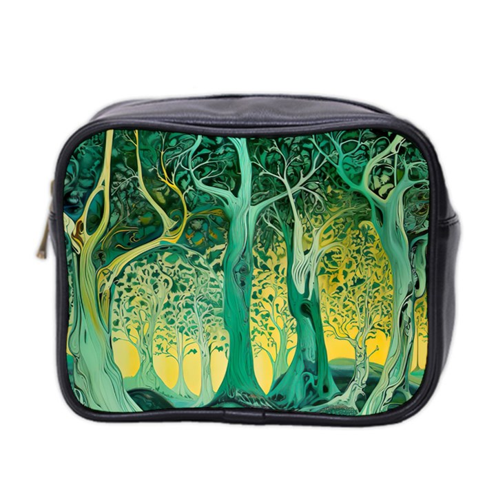 Trees Forest Mystical Forest Nature Junk Journal Scrapbooking Background Landscape Mini Toiletries Bag (Two Sides)