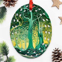 Trees Forest Mystical Forest Nature Junk Journal Scrapbooking Background Landscape Oval Filigree Ornament (two Sides) by Maspions