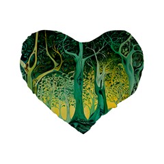 Trees Forest Mystical Forest Nature Junk Journal Scrapbooking Background Landscape Standard 16  Premium Flano Heart Shape Cushions by Maspions