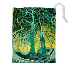 Trees Forest Mystical Forest Nature Junk Journal Scrapbooking Background Landscape Drawstring Pouch (5xl) by Maspions