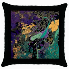 Flowers Trees Forest Mystical Forest Nature Throw Pillow Case (black)