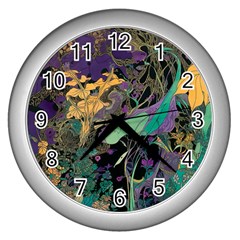 Flowers Trees Forest Mystical Forest Nature Wall Clock (silver) by Maspions