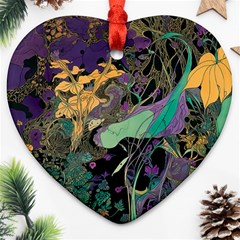 Flowers Trees Forest Mystical Forest Nature Heart Ornament (two Sides)