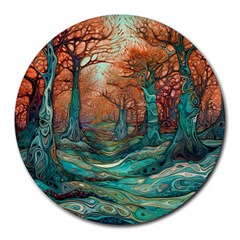 Trees Tree Forest Mystical Forest Nature Junk Journal Scrapbooking Landscape Nature Round Mousepad by Maspions