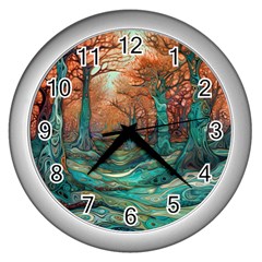 Trees Tree Forest Mystical Forest Nature Junk Journal Scrapbooking Landscape Nature Wall Clock (silver)