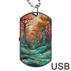 Trees Tree Forest Mystical Forest Nature Junk Journal Scrapbooking Landscape Nature Dog Tag Usb Flash (two Sides)