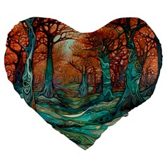 Trees Tree Forest Mystical Forest Nature Junk Journal Scrapbooking Landscape Nature Large 19  Premium Heart Shape Cushions