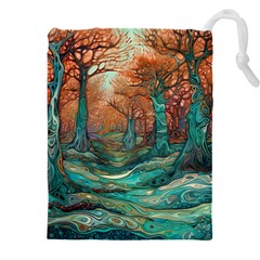 Trees Tree Forest Mystical Forest Nature Junk Journal Scrapbooking Landscape Nature Drawstring Pouch (5xl) by Maspions