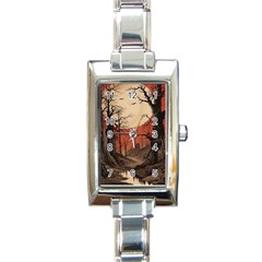 Comic Gothic Macabre Vampire Haunted Red Sky Rectangle Italian Charm Watch