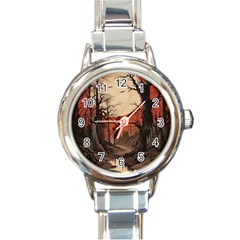 Comic Gothic Macabre Vampire Haunted Red Sky Round Italian Charm Watch