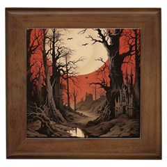 Comic Gothic Macabre Vampire Haunted Red Sky Framed Tile