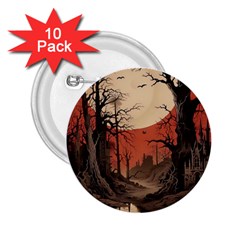 Comic Gothic Macabre Vampire Haunted Red Sky 2 25  Buttons (10 Pack) 