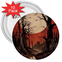 Comic Gothic Macabre Vampire Haunted Red Sky 3  Buttons (10 Pack) 