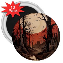 Comic Gothic Macabre Vampire Haunted Red Sky 3  Magnets (10 Pack) 