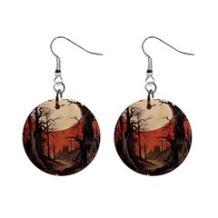 Comic Gothic Macabre Vampire Haunted Red Sky Mini Button Earrings by Maspions