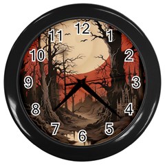 Comic Gothic Macabre Vampire Haunted Red Sky Wall Clock (black)