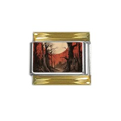 Comic Gothic Macabre Vampire Haunted Red Sky Gold Trim Italian Charm (9mm) by Maspions