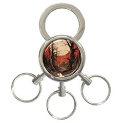 Comic Gothic Macabre Vampire Haunted Red Sky 3-ring Key Chain by Maspions