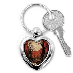 Comic Gothic Macabre Vampire Haunted Red Sky Key Chain (heart)