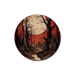 Comic Gothic Macabre Vampire Haunted Red Sky Rubber Coaster (round)