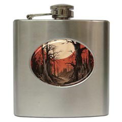 Comic Gothic Macabre Vampire Haunted Red Sky Hip Flask (6 Oz)