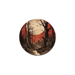 Comic Gothic Macabre Vampire Haunted Red Sky Golf Ball Marker