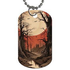 Comic Gothic Macabre Vampire Haunted Red Sky Dog Tag (two Sides)