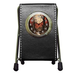 Comic Gothic Macabre Vampire Haunted Red Sky Pen Holder Desk Clock