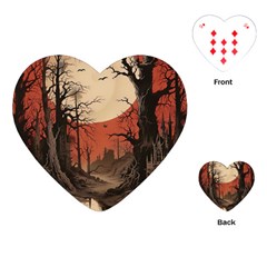 Comic Gothic Macabre Vampire Haunted Red Sky Playing Cards Single Design (heart)