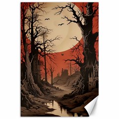 Comic Gothic Macabre Vampire Haunted Red Sky Canvas 12  X 18  by Maspions