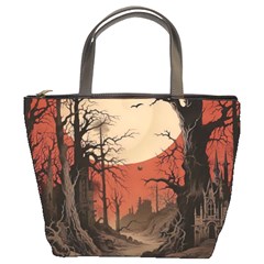 Comic Gothic Macabre Vampire Haunted Red Sky Bucket Bag by Maspions