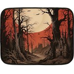 Comic Gothic Macabre Vampire Haunted Red Sky Fleece Blanket (Mini) 35 x27  Blanket