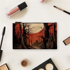 Comic Gothic Macabre Vampire Haunted Red Sky Cosmetic Bag (small)